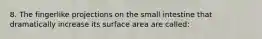 8. The fingerlike projections on the small intestine that dramatically increase its surface area are called: