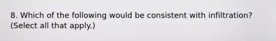 8. Which of the following would be consistent with infiltration? (Select all that apply.)