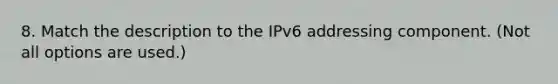 8. Match the description to the IPv6 addressing component. (Not all options are used.)