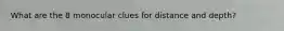 What are the 8 monocular clues for distance and depth?