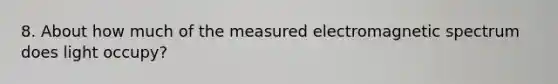 8. About how much of the measured electromagnetic spectrum does light occupy?