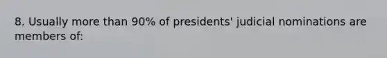 8. Usually more than 90% of presidents' judicial nominations are members of: