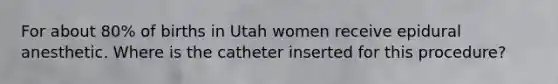 For about 80% of births in Utah women receive epidural anesthetic. Where is the catheter inserted for this procedure?