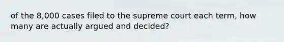 of the 8,000 cases filed to the supreme court each term, how many are actually argued and decided?