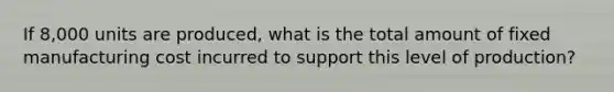 If 8,000 units are produced, what is the total amount of fixed manufacturing cost incurred to support this level of production?