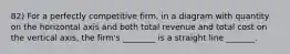 82) For a perfectly competitive firm, in a diagram with quantity on the horizontal axis and both total revenue and total cost on the vertical axis, the firm's ________ is a straight line _______.