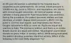 An 85-year-old woman is admitted to the hospital due to suspected acute pyelonephritis. On arrival, blood pressure is 100/80 mm Hg, pulse is 102/min, and respirations are 16/min with normal oxygen saturation. An internal jugular venous catheter is being placed for fluid resuscitation and antibiotics. During the procedure, the patient becomes restless and has shortness of breath. Repeat blood pressure is 80/50 mm Hg, pulse is 122/min and regular, and respirations are 30/min. Oxygen saturation is 85% on room air. Pupils are equal and reactive to light. The trachea is midline, and there is no stridor. Breath sounds are equal and normal. Neurological examination reveals no gross motor or sensory deficit. While being evaluated, the patient develops pulseless electrical activity. Which of the following is the most likely diagnosis? Tx?