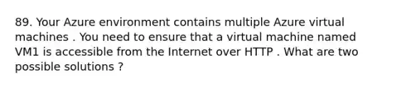 89. Your Azure environment contains multiple Azure virtual machines . You need to ensure that a virtual machine named VM1 is accessible from the Internet over HTTP . What are two possible solutions ?