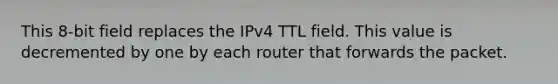 This 8-bit field replaces the IPv4 TTL field. This value is decremented by one by each router that forwards the packet.