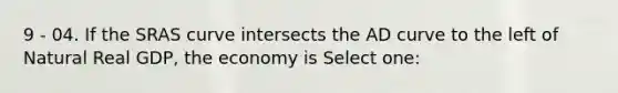 9 - 04. If the SRAS curve intersects the AD curve to the left of Natural Real GDP, the economy is Select one: