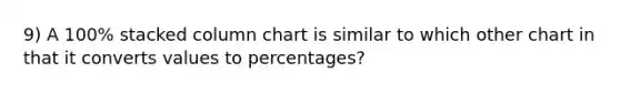 9) A 100% stacked column chart is similar to which other chart in that it converts values to percentages?