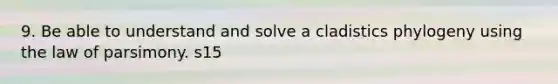 9. Be able to understand and solve a cladistics phylogeny using the law of parsimony. s15
