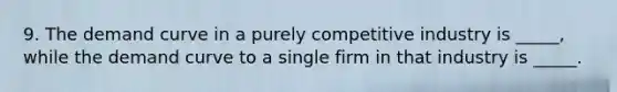 9. The demand curve in a purely competitive industry is _____, while the demand curve to a single firm in that industry is _____.