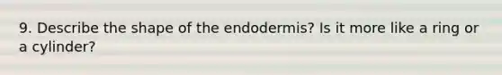 9. Describe the shape of the endodermis? Is it more like a ring or a cylinder?