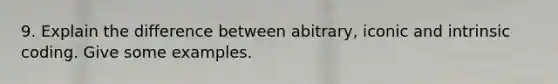 9. Explain the difference between abitrary, iconic and intrinsic coding. Give some examples.