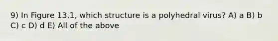 9) In Figure 13.1, which structure is a polyhedral virus? A) a B) b C) c D) d E) All of the above