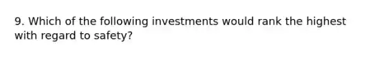 9. Which of the following investments would rank the highest with regard to safety?