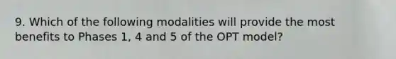 9. Which of the following modalities will provide the most benefits to Phases 1, 4 and 5 of the OPT model?