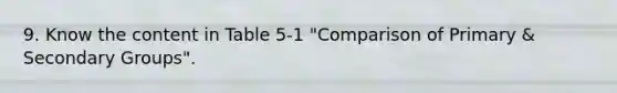 9. Know the content in Table 5-1 "Comparison of Primary & Secondary Groups".
