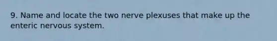 9. Name and locate the two nerve plexuses that make up the enteric nervous system.