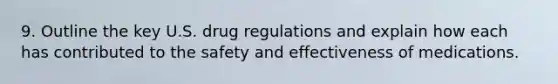 9. Outline the key U.S. drug regulations and explain how each has contributed to the safety and effectiveness of medications.