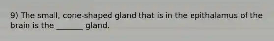 9) The small, cone-shaped gland that is in the epithalamus of the brain is the _______ gland.