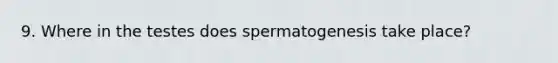 9. Where in the testes does spermatogenesis take place?