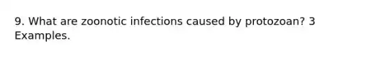 9. What are zoonotic infections caused by protozoan? 3 Examples.