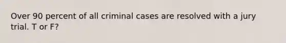 Over 90 percent of all criminal cases are resolved with a jury trial. T or F?