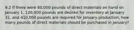 9.2 If there were 60,000 pounds of direct materials on hand on January 1, 120,000 pounds are desired for inventory at January 31, and 410,000 pounds are required for January production, how many pounds of direct materials should be purchased in January?