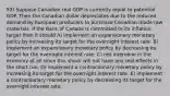 93) Suppose Canadian real GDP is currently equal to potential GDP. Then the Canadian dollar depreciates due to the reduced demand by European producers to purchase Canadian-made raw materials. If the Bank of Canada is committed to its inflation target then it should A) implement an expansionary monetary policy by increasing its target for the overnight interest rate. B) implement an expansionary monetary policy by decreasing its target for the overnight interest rate. C) not intervene in the economy at all since this shock will not have any real effects in the short run. D) implement a contractionary monetary policy by increasing its target for the overnight interest rate. E) implement a contractionary monetary policy by decreasing its target for the overnight interest rate.