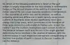 94. Which of the following statements is false? a) The gulf stream is largely responsible for the mild climate in northwestern Europe b) The tilt and rotation of the earth as it rotates and moves around the sun cause seasonal variations in temperature c) The inclination of earths axis and its rotation , as well as prevailing winds and differences in water density cause ocean currents d) Equatorial areas receive significantly more solar energy than polar areas, which contributes to the formation of three large convection cells known as Hadley cells, in both the northern and the southern hemisphere (each contain 3 cells) e) The distance between earth and the sun is the single greatest determining factor involved in the creation of seasons, with the summer season in each respective hemisphere corresponding to the time that portion of earth is closest to the sun. (-earths tilt not the distance)