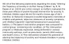 95) All of the following statements regarding the study "Altering the Trajectory of Anxiety in At-Risk Young Children" by R. M. Rapee et al. (2010) are correct except: a) Authors evaluated the three-year effects of parent-focused intervention for anxiety in inhibited children aged 36 and 59 months (mean age of 46.5 months). b) Outcome measures included diagnostic interview of children and parents, objective measures of anxiety symptoms, and children's/parents' reported temperament assessment battery. c) The parent intervention program was compared to control group: monitoring-only condition. d) The intervention program is relatively expensive, being delivered in various community settings, such as preschools, parent-child centers, and health clinics. e) The intervention showed the potential of altering the trajectory of anxiety and related disorders in young inhibited children.