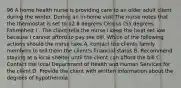 96 A home health nurse is providing care to an older adult client during the winter. During an in-home visit The nurse notes that the thermostat is set to 12.8 degrees Celsius (55 degrees Fahrenheit ) . The client tells the nurse I keep the heat set low because I cannot afford to pay the bill. Which of the following actions should the nurse take A. contact the clients family members to tell them the client's financial status B. Recommend staying at a local shelter until the client can afford the bill C. Contact the local Department of Health and Human Services for the client D. Provide the client with written information about the degrees of hypothermia