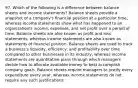 97. Which of the following is a difference between balance sheets and income statements? Balance sheets provide a snapshot of a company's financial position at a particular time, whereas income statements show what has happened to an organization's income, expenses, and net profit over a period of time. Balance sheets are also known as profit and loss statements, whereas income statements are also known as statements of financial position. Balance sheets are used to track a business's liquidity, efficiency, and profitability over time compared to other businesses in its industry, whereas income statements are quantitative plans through which managers decide how to allocate available money to best accomplish company goals. Balance sheets require managers to justify every expenditure every year, whereas income statements do not require any such justifications.