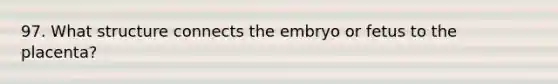 97. What structure connects the embryo or fetus to the placenta?