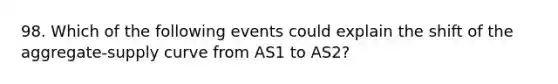 98. Which of the following events could explain the shift of the aggregate-supply curve from AS1 to AS2?