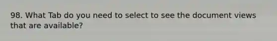 98. What Tab do you need to select to see the document views that are available?