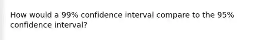 How would a 99% confidence interval compare to the 95% confidence interval?