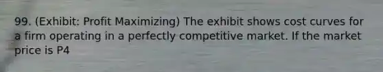 99. (Exhibit: Profit Maximizing) The exhibit shows cost curves for a firm operating in a perfectly competitive market. If the market price is P4