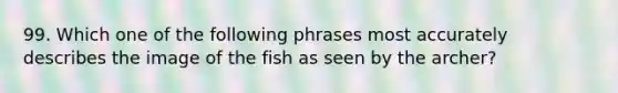 99. Which one of the following phrases most accurately describes the image of the fish as seen by the archer?