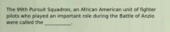 The 99th Pursuit Squadron, an African American unit of fighter pilots who played an important role during the Battle of Anzio were called the ___________.