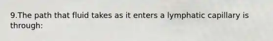 9.The path that fluid takes as it enters a lymphatic capillary is through: