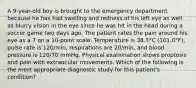 A 9-year-old boy is brought to the emergency department because he has had swelling and redness of his left eye as well as blurry vision in the eye since he was hit in the head during a soccer game two days ago. The patient rates the pain around his eye as a 7 on a 10-point scale. Temperature is 38.3°C (101.0°F), pulse rate is 120/min, respirations are 20/min, and blood pressure is 120/70 mmHg. Physical examination shows proptosis and pain with extraocular movements. Which of the following is the most appropriate diagnostic study for this patient's condition?