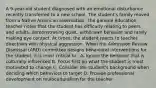 A 9-year-old student diagnosed with an emotional disturbance recently transferred to a new school. The student's family moved from a Native American reservation. The general education teacher notes that the student has difficulty relating to peers and adults, demonstrating quiet, withdrawn behavior and rarely making eye contact. At times, the student reacts to teacher directives with physical aggression. When the Admission Review Dismissal (ARD) committee designs behavioral interventions for the student, it is most critical to.. A. Ignore the behavior that is culturally influenced B. Focus first on what the student is most motivated to change C. Consider the student's background when deciding which behaviors to target D. Provide professional development on multiculturalism for the teacher