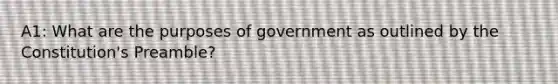 A1: What are the purposes of government as outlined by the Constitution's Preamble?