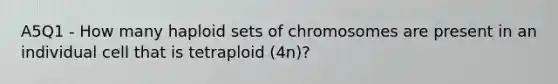 A5Q1 - How many haploid sets of chromosomes are present in an individual cell that is tetraploid (4n)?