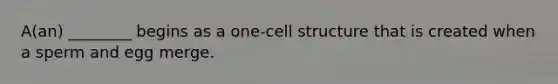 A(an) ________ begins as a one-cell structure that is created when a sperm and egg merge.