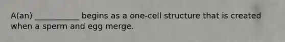 A(an) ___________ begins as a one-cell structure that is created when a sperm and egg merge.