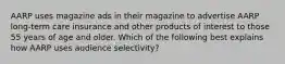 AARP uses magazine ads in their magazine to advertise AARP long-term care insurance and other products of interest to those 55 years of age and older. Which of the following best explains how AARP uses audience selectivity?